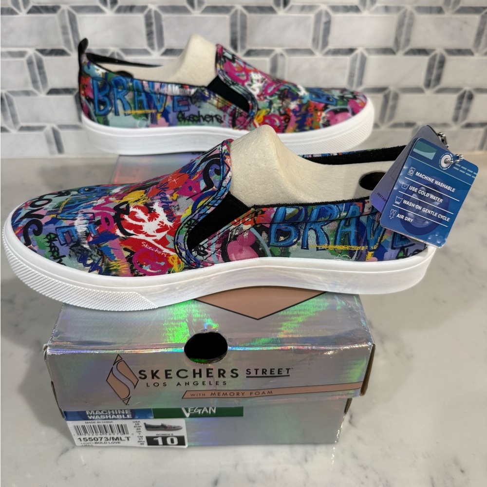 Skechers Women's Multicolor Graffiti Slip-On Sneakers - Picture 3 of 5